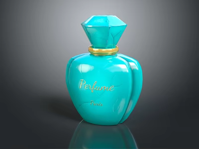 Turquoise Perfume Bottle With Gold Accent And Elegant Design For Cosmetics 3d model