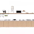 Modern Kitchen Interior With Wooden Cabinets Countertop Microwave And Cooking Utensils