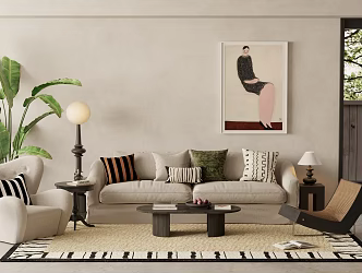 Artistic and Antique Fabric Sofa Coffee Table Single Chair Combination 3d model