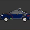 Blue Modified Car With Roof Equipment And Connected Body Wires