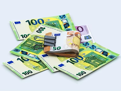 Euro Banknote Themed Decorative Ornament Set with 100 and 50 Euro Notes and Clip 3d model
