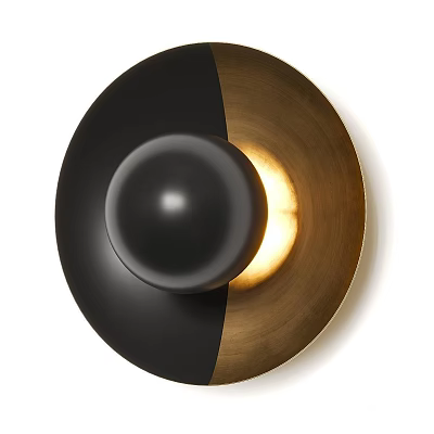 Modern Dual Tone Black and Gold Round Wall Lamp With Sleek Design And Warm Light 3d model