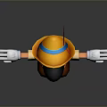 Cartoon Man In Yellow Hat Blue Bow Tie Red Shorts Brown Shoes And Arms Outstretched