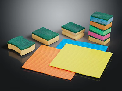 Assorted Colors Household Cleaning Sponges And Soft Dishcloths For Kitchen Cleaning 3d model