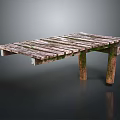 Rustic Weathered Outdoor Wooden Platform With Plank Surface And Mossy Legs