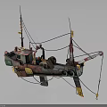 Colorful Vintage Fishing Boat Water Transport With Crane Ropes And Tires