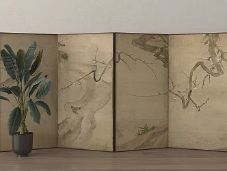New Chinese-style Screen Partition Folding Screen 3d model