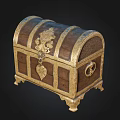 Antique Wooden Treasure Chest With Gold Accents Carved Details And Ornate Legs