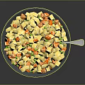 Fresh Salad in Transparent Glass Bowl with Diced Colorful Vegetables and Spoon on Tabletop