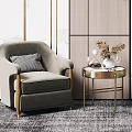 Stylish Casual Sofa Set With Two Armchairs Round Side Table And Decorative Items 3d model