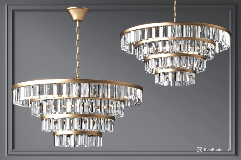 Elegant Modern Crystal Chandelier With Gold Frame And Double Layer Design 3d model