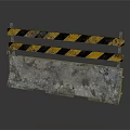 Concrete Traffic Barrier With Yellow And Black Striped Metal Railings On Gray Surface