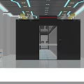 Futuristic Blue Lit Data Center Control Room With Modern Operator Workstations And Server Cabinets
