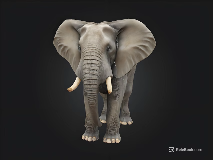 Detailed Realistic Gray Elephant Sculpture With Large Ears And Ivory Tusks 3d model 