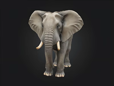 Detailed Realistic Gray Elephant Sculpture With Large Ears And Ivory Tusks 3d model