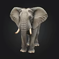 Detailed Realistic Gray Elephant Sculpture With Large Ears And Ivory Tusks