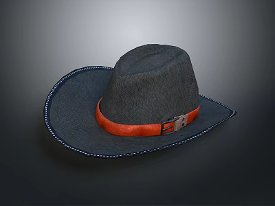 Gray Woven Hat With Orange Band White Stitching And Decorative Buckle For Daily Use 3d model