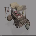 Vintage Wooden Swing Door Meat Cart With Canvas Canopy And Clay Pots