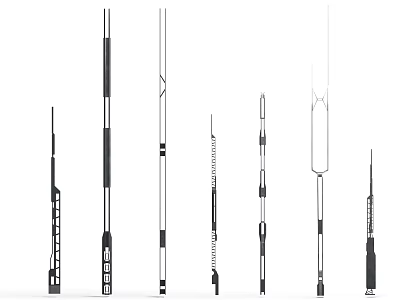 Multiple Long Rod shaped Industrial Equipment With Various Black White Gray Designs 3d model