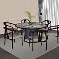 Modern Dining Room Interior With Round Table And Chairs Set Green Plant Curtains And Rug