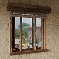 Wooden Window With Natural Light Framing Garden View And Green Plants