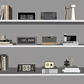 Decorative Ornament Set With Shelves Stacked Books Date Displays And Vintage Radio