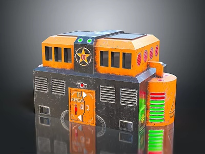 Yellow Black Building Model With Windows Door FREE Sign And Green Lights 3d model