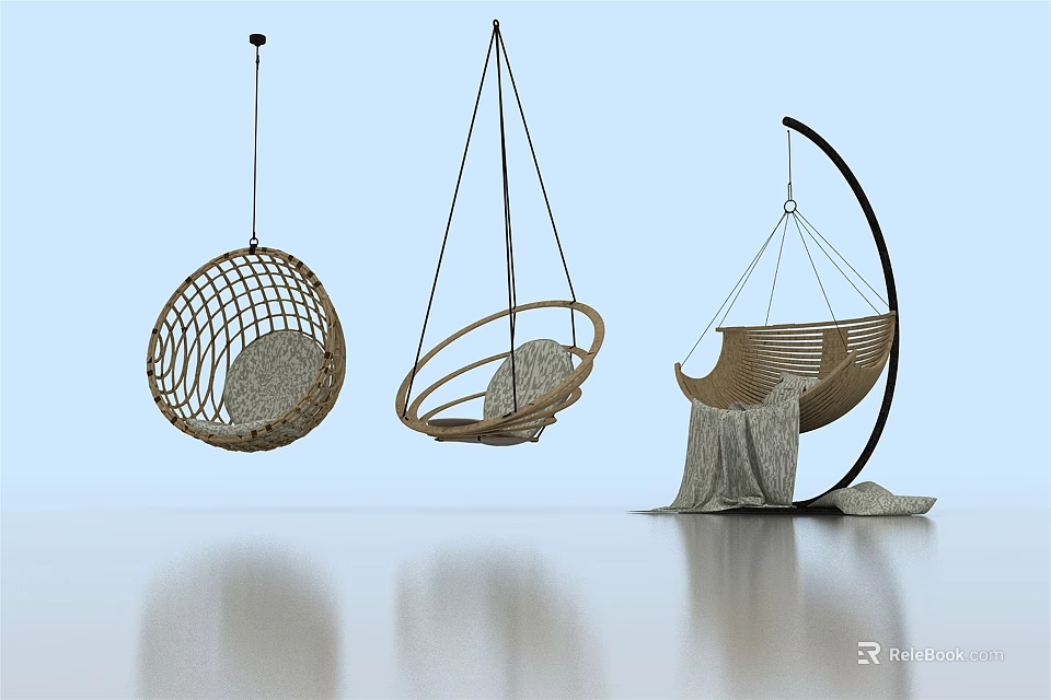 Woven Hanging Chairs With Various Stylish Designs For Modern Indoor Spaces 3d model 