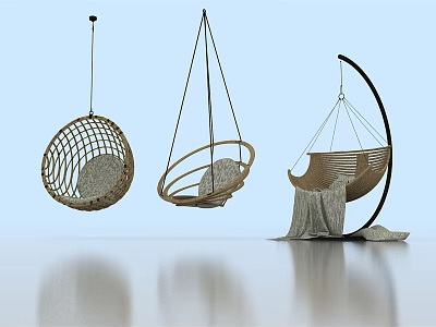 Woven Hanging Chairs With Various Stylish Designs For Modern Indoor Spaces 3d model