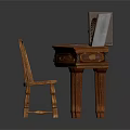 Vintage Wooden Writing Desk With Books Ink Bottle Quill Pen Photo Frame And Wooden Chair