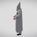 Man Wearing Gray Robe With Pointed Hat And Red Chest Badge Standing