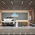 Modern Indoor Parking Garage With White Sports Car Numbered Spaces And Safety Sign