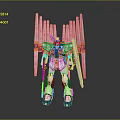 White Green Yellow Robot Figure With Multiple Long Wing Like Structures And Mechanical Details 3d model
