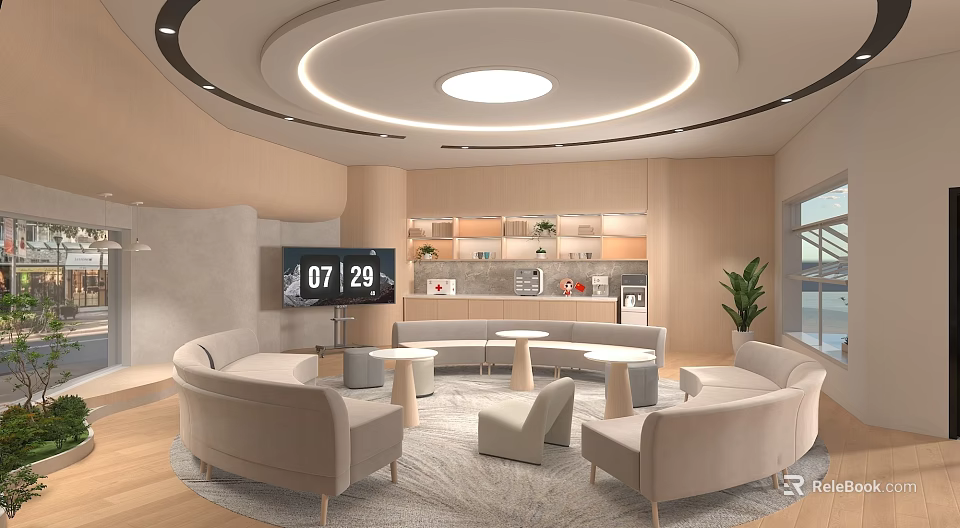 Stylish Irregular Shaped Sofa Set For Warm Modern Office Lounge Reception Room Interior Design 3d model 