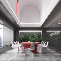 Modern Conference Room Interior With Red Table White Chairs Large Screen And City View