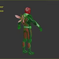 Back View of Red and Black Armored Superhero Character With Wasp Inspired Insect Wings 3d model