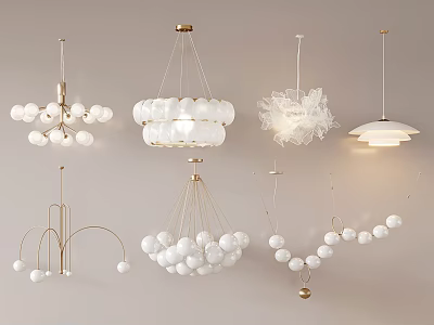 Modern Chandeliers With White Globe Shades And Gold Metal Frames For Contemporary Home Decor 3d model