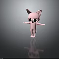 Pink Cartoon Cat Like Creature Character With Big Ears Large Eyes And Open Arms