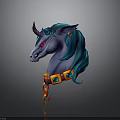 Magical Creature Character With Blue Mane Red Eyes Orange Collar Green Gems And Chain