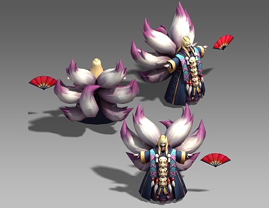 Three Shading Two Fox Fairy Nine-tailed Fox Demon Beauty Dancer Song Ji and Wind Hand-painted Wind Game Wind 3d model