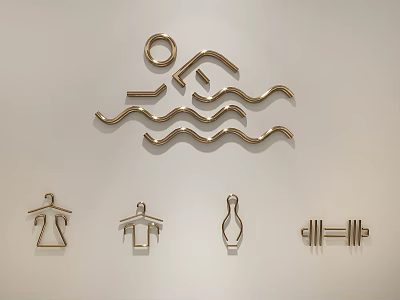 Metallic Decorative Wall Hangings With Swimmer Wave Hanger House Vase Dumbbell Shapes 3d model