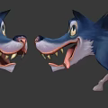 Cartoon Wolf Character Design With Front Side Back Views Blue Fur And Exaggerated Expression 3d model