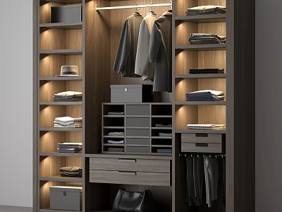 Modern Wooden Wardrobe with Hanging Clothes Folded Garments Drawers and Storage Compartments 3d model