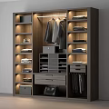 Modern Wooden Wardrobe with Hanging Clothes Folded Garments Drawers and Storage Compartments