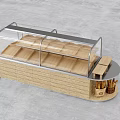 Wooden Bakery Display Shelf With Glass Cover And Multi Tier Bread Storage