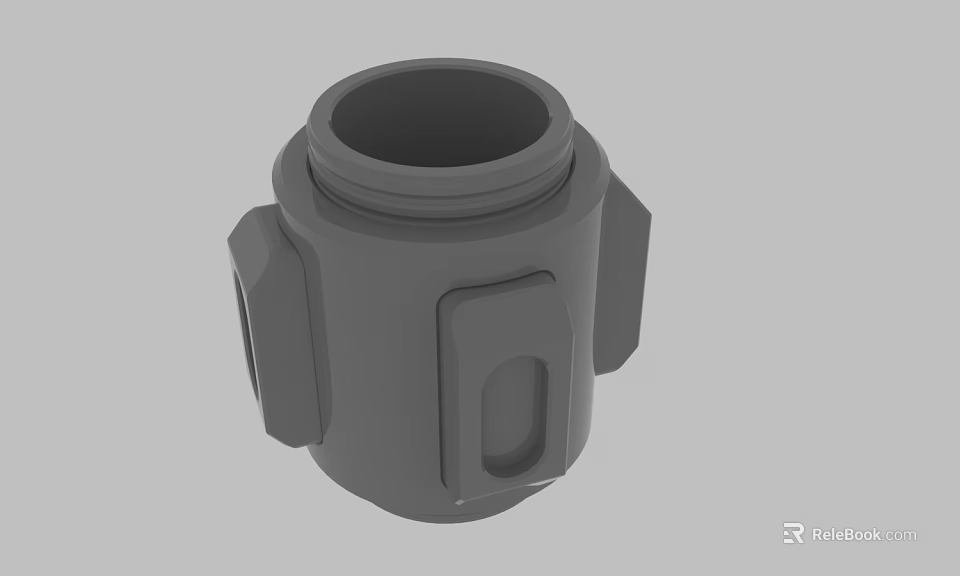 Gray Mechanical Component With Cylindrical Body Hollow Top And Side Protrusions 3d model 