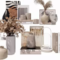 Minimalist Modern Decorative Ornament Collection with Vases Books Frames Candles and Plants