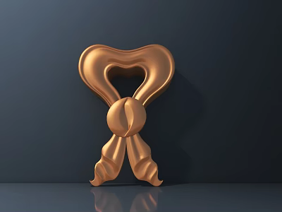 Golden 3D Heart Shaped Intricate Carved Decorative Ornament On Dark Background 3d model
