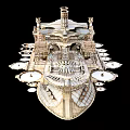 Steampunk Style Wooden Model Ship With Two Chimneys Intricate Mechanical Structures And Spiked Bow
