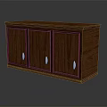 Dark Brown Wooden Entryway Console Cabinet With Three Doors And Silver Handles